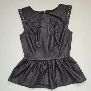 Guess Faux Leather Ruffle Peplum Top Size XS